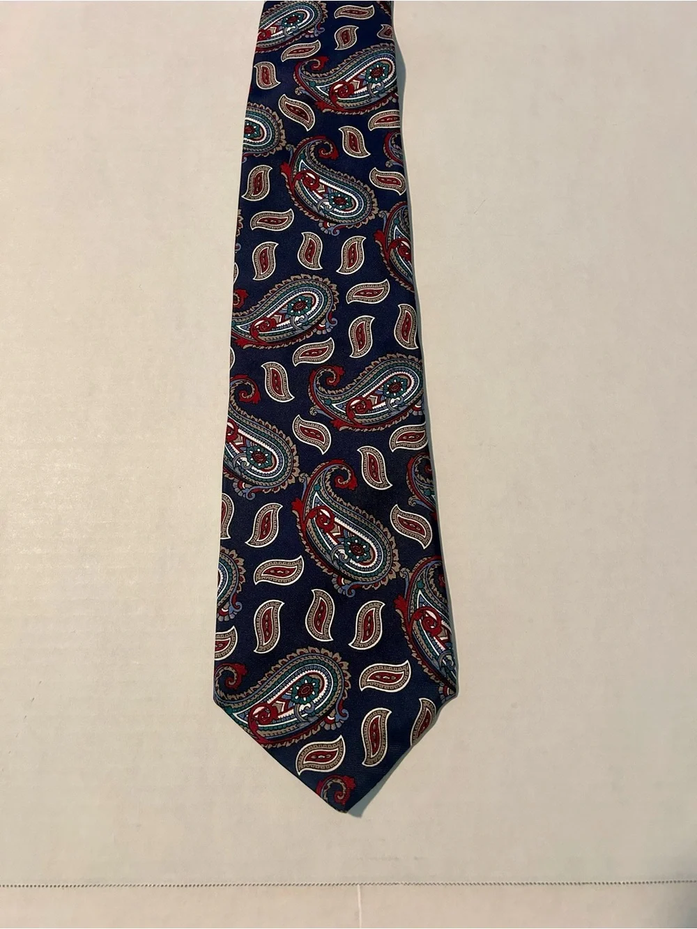 Burt Pulitzer 100% Silk Paisley Necktie Navy Red Teal Made in USA Vintage
